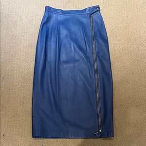 Blue Leather Skirt with Zipper Detail